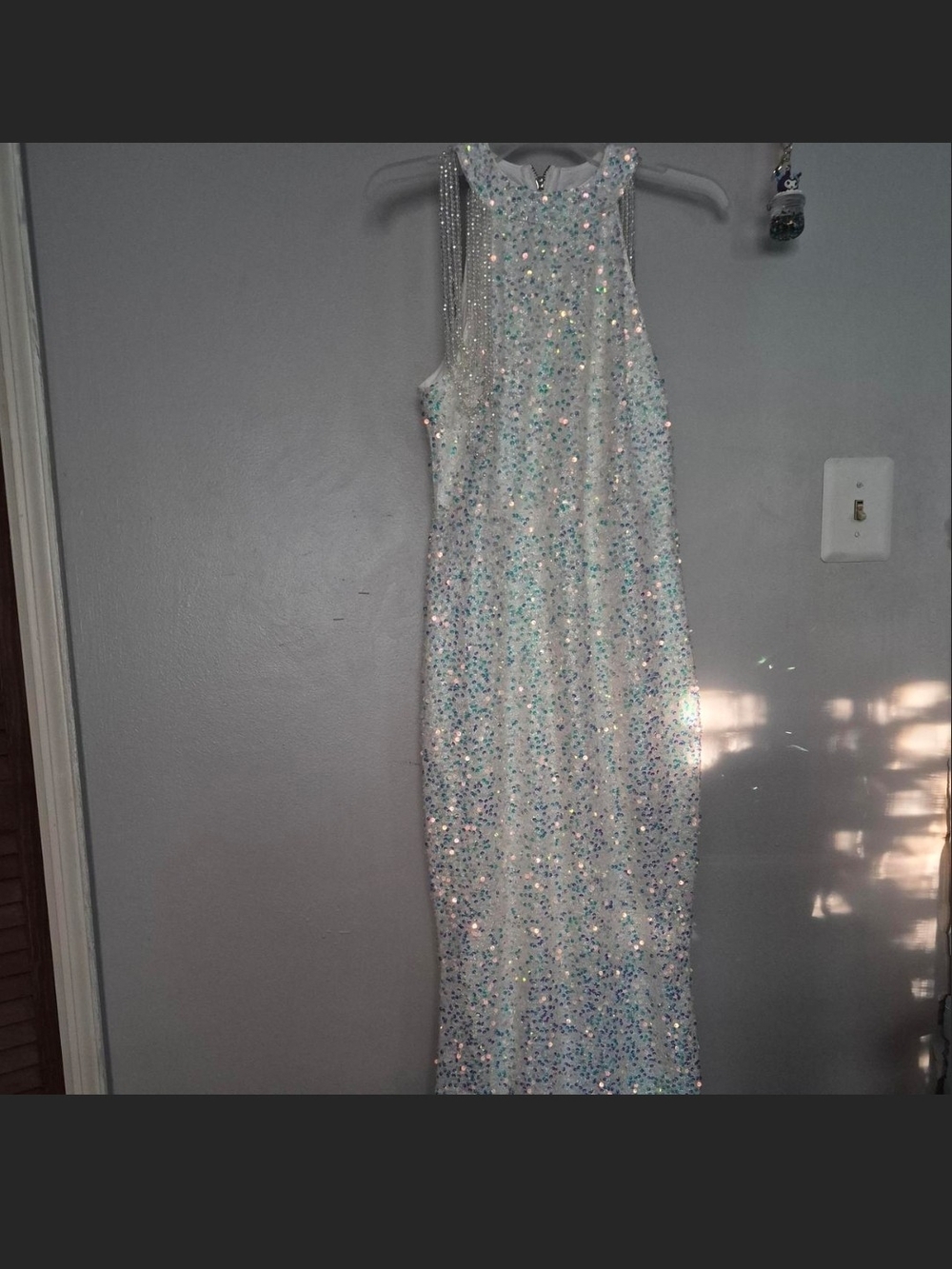 Iridescent Sequin Halter Maxi Dress in White